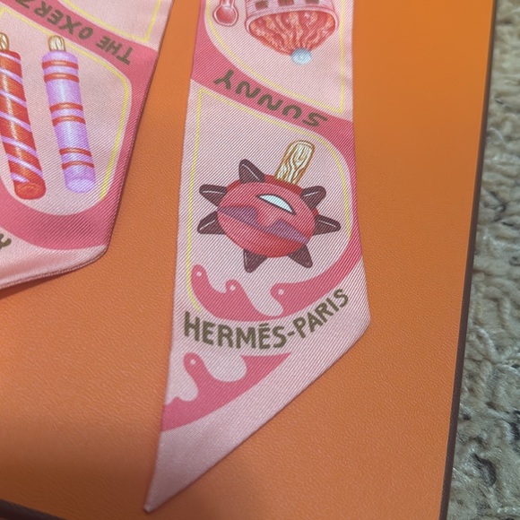 Hermes Pink Twilly Patterned Silk Scarf Funny IceCream - Picture 6 of 9